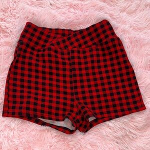Red and Black Checkered High Waist Shorts